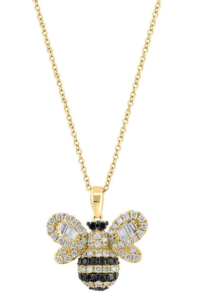 Effy 14k Yellow Gold White & Black Diamond Bee Pendant Necklace