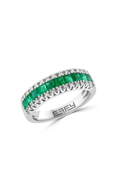 Effy 14k White Gold Diamond & Emerald Ring In Green