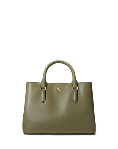 Lauren Ralph Lauren Leather Small Marcy Satchel Woman Handbag Military Green Size - Bovine Leather In Antique Silver