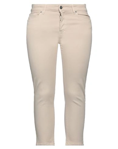 Solotre Woman Pants Beige Size 10 Cotton, Elastomultiester, Elastane