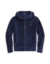 Polo Ralph Lauren Knit Corduroy Full-zip Hoodie Man Sweatshirt Navy Blue Size L Cotton, Polyester, E