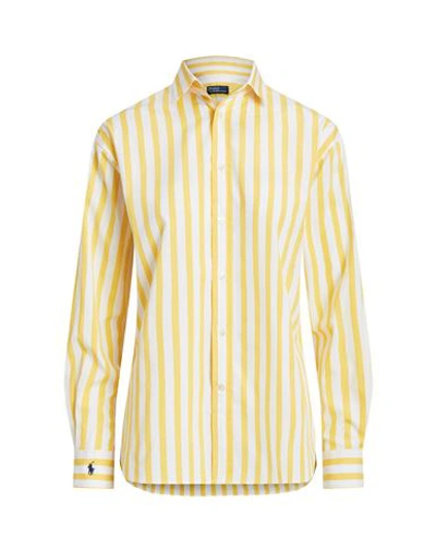 Polo Ralph Lauren Striped Cotton Shirt Woman Shirt Light Yellow Size 6 Cotton In Yellow