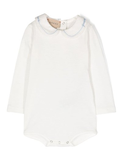 Gucci Babies' Logo-embroidered Cotton Bodysuit In White