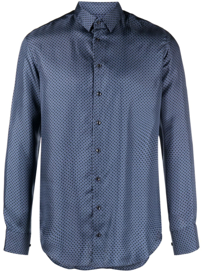 Giorgio Armani Graphic-print Silk Shirt In Blue