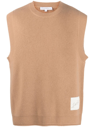 Jw Anderson Logo-patch Sleeveless Vest In Light Brown