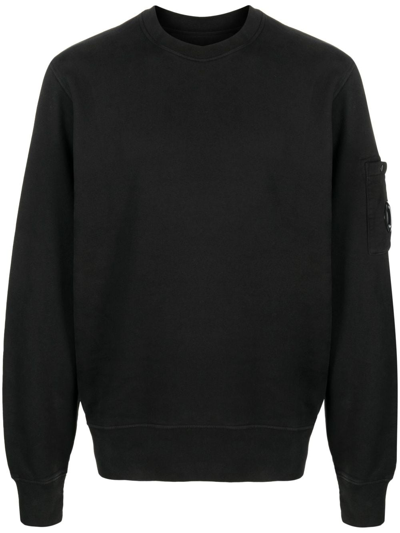 C.p. Company Black Crewneck Sweatshirt With Logo Patch On The Sleeve In Cotton Man In Multicolor