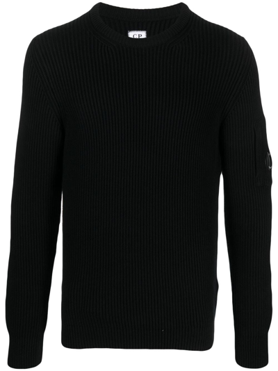 C.p. Company Logo-plaque Ribbed-knit Jumper In Black