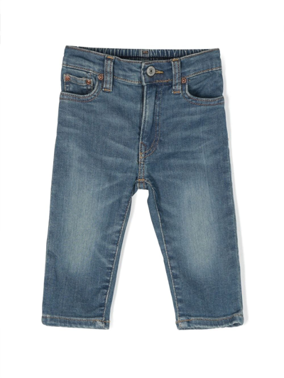 Ralph Lauren Babies' Whiskering-effect High-rise Slim-fit Jeans In Blue