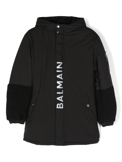 Balmain Kids' Logo-print Hooded Padded Jacket In Black