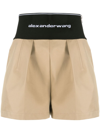 Alexander Wang Logo-waist Pleat-detail Shorts In Neutrals
