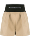 Alexander Wang Logo-waist Pleat-detail Shorts In Brown