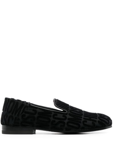 Moschino Logo-pattern Print Loafers In Black