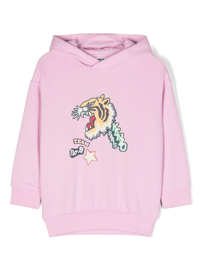 Kenzo Kids Girls Pink Cotton Varsity Tiger Hoodie