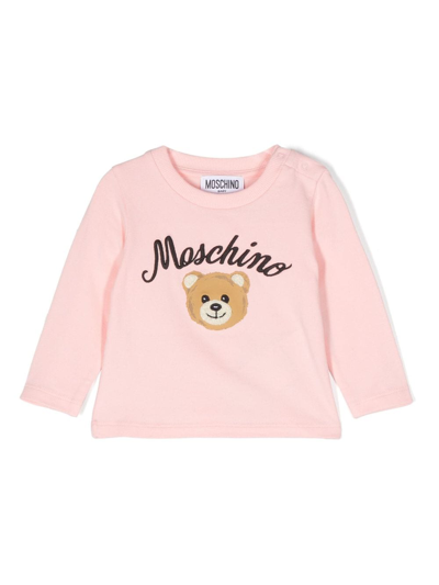 Moschino Babies' Logo印花长袖卫衣 In Pink