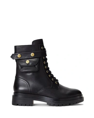 Ralph Lauren Lauren  Cammie Burnished Leather Bootie Woman Ankle Boots Black Size 9.5 Soft Leather In Black Leather