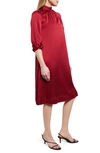 Misook Ruched Mock-neck Blouson-sleeve Midi Dress In Scarlet Red