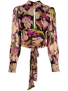 Pinko Rivelatore Floral Georgette Sash-tie Cutout Blouse In Multicolour