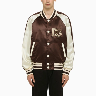 Dolce & Gabbana Logo-patch Colour-block Bomber Jacket In Blue