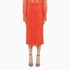 Laquan Smith Orange Lace Pencil Skirt In Orange