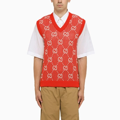 Gucci Red/ivory Waistcoat With Gg In Orange