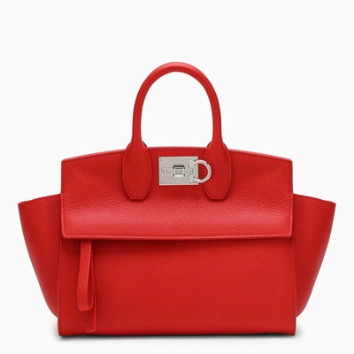 Ferragamo Studio Soft Leather Tote Bag In Red