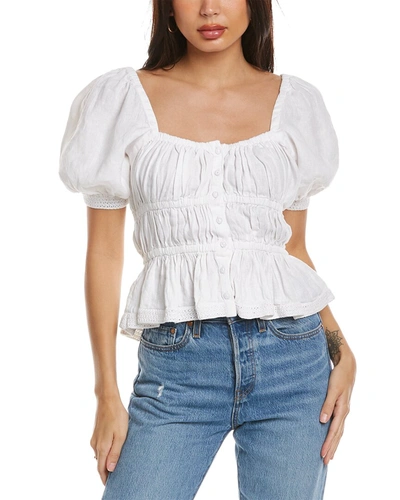 Ulla Johnson Smocked Linen Top In Beige