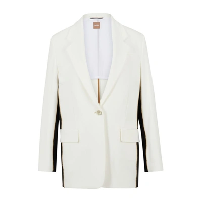 Hugo Boss Single-breasted Jacket With Contrast Details In Stretch Fabric In White