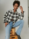 Lucky Brand Women's Raw Edge Plaid Cropped Buttondown Shirt In Black