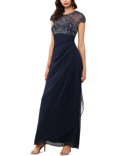 Xscape Womens Beaded Maxi Evening Dress In Blue