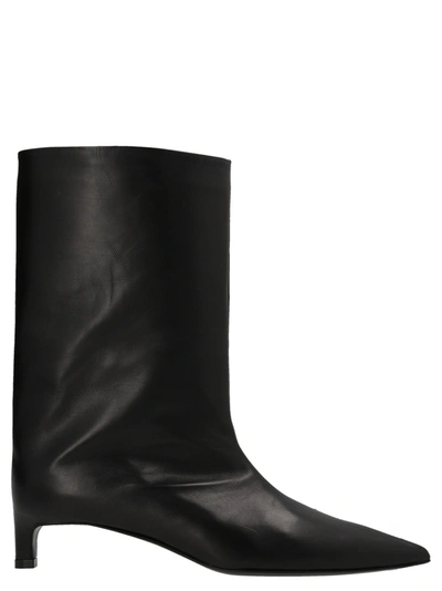 Jil Sander Leather Ankle Boots In Black