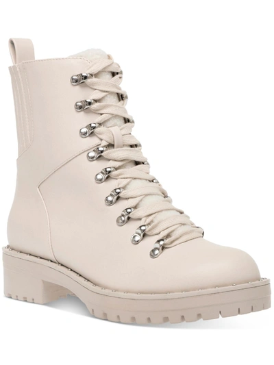 Dolce Vita Womens Faux Leather Lugged Sole Combat & Lace-up Boots In White