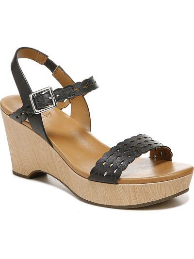 Naturalizer Carlita Womens Leather Ankle Strap Wedge Sandals In Black