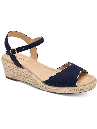 Charter Club Luchia Womens Canvas Buckle Wedge Sandals In Blue