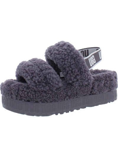 Ugg Oh Fluffita Womens Sheepskin Flatform Slingbacks In Grey