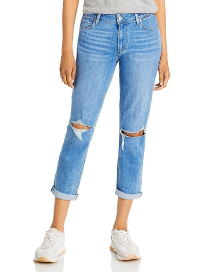 Paige Womens Distressed High Rise Straight Leg Jeans In Blue
