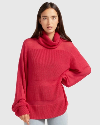 Belle & Bloom Nevermind Sheer Panelled Knit In Red