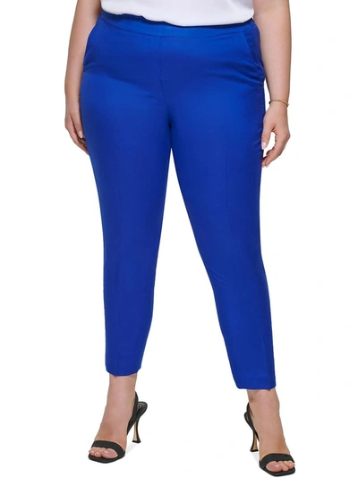 Calvin Klein Plus Womens Linen Pocket Straight Leg Pants In Blue
