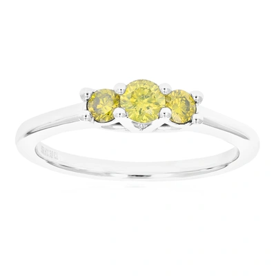 Vir Jewels 1/3 Cttw 3 Stone Round Cut Yellow Diamond Engagement Ring .925 Sterling Silver Prong Set In Green