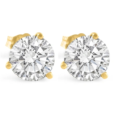 Pompeii3 4 Ct Tw Round Lab Grown Ideal Cut Martini Diamond Studs 14k Yellow Gold In Silver