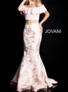 Jovani Two Piece Off The Shoulder Gown In Blush/gold In White