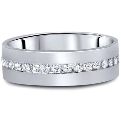 Pompeii3 1 1/10ct Diamond Mens Eternity Wedding Ring 8mm 14k White Gold In Silver