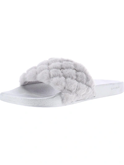Bebe Faryn Womens Faux Fur Slides Slide Sandals In White
