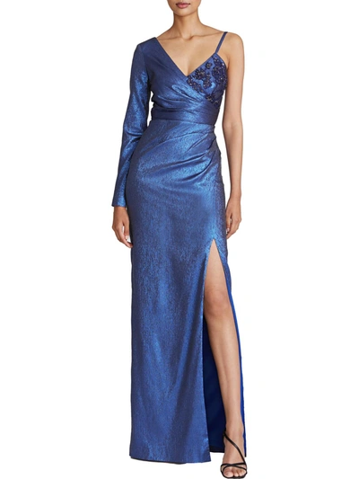Theia Womens Metallic Maxi Evening Dress In Blue