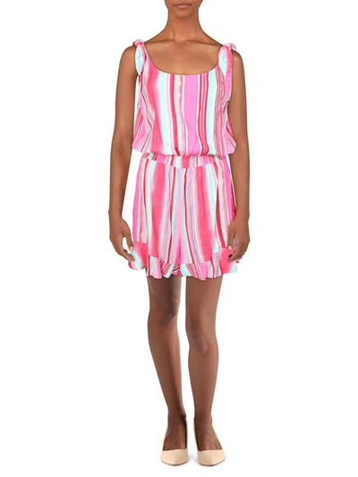 Be Bop Juniors Womens Striped Short Romper In Pink