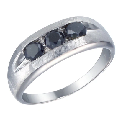 Vir Jewels 1.30 Cttw 3 Stone Men's Black Diamond Ring .925 Sterling Silver Wedding Bridal In Blue