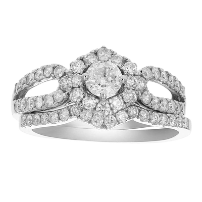 Vir Jewels 1 Cttw Diamond Halo Hexagon Wedding Engagement Ring Set 14k White Gold Bridal In Silver