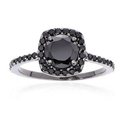 Pompeii3 1 1/2ct Black Diamond Cushion Halo Ring 14k Black Gold