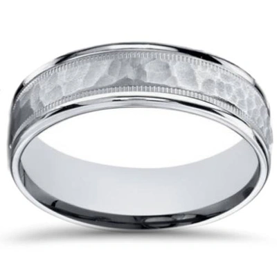 Pompeii3 Hammered 10k White Gold 6mm Wedding Mens Band In Silver