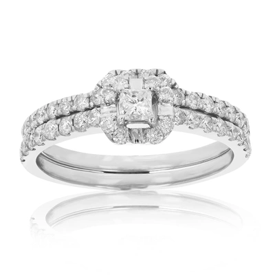 Vir Jewels 3/4 Cttw Diamond Wedding Engagement Ring Set 14k White Gold Princess Bridal In Silver