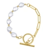 Adornia 14k Yellow Gold Plated Chain Toggle 10mm Pearl Bracelet In Silver